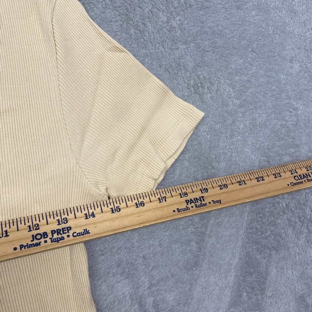 Madewell Shirt Womens XL Lace Trim Ribbed V Neck Short Sleeve Top Beige NY958 - Picture 8 of 11
